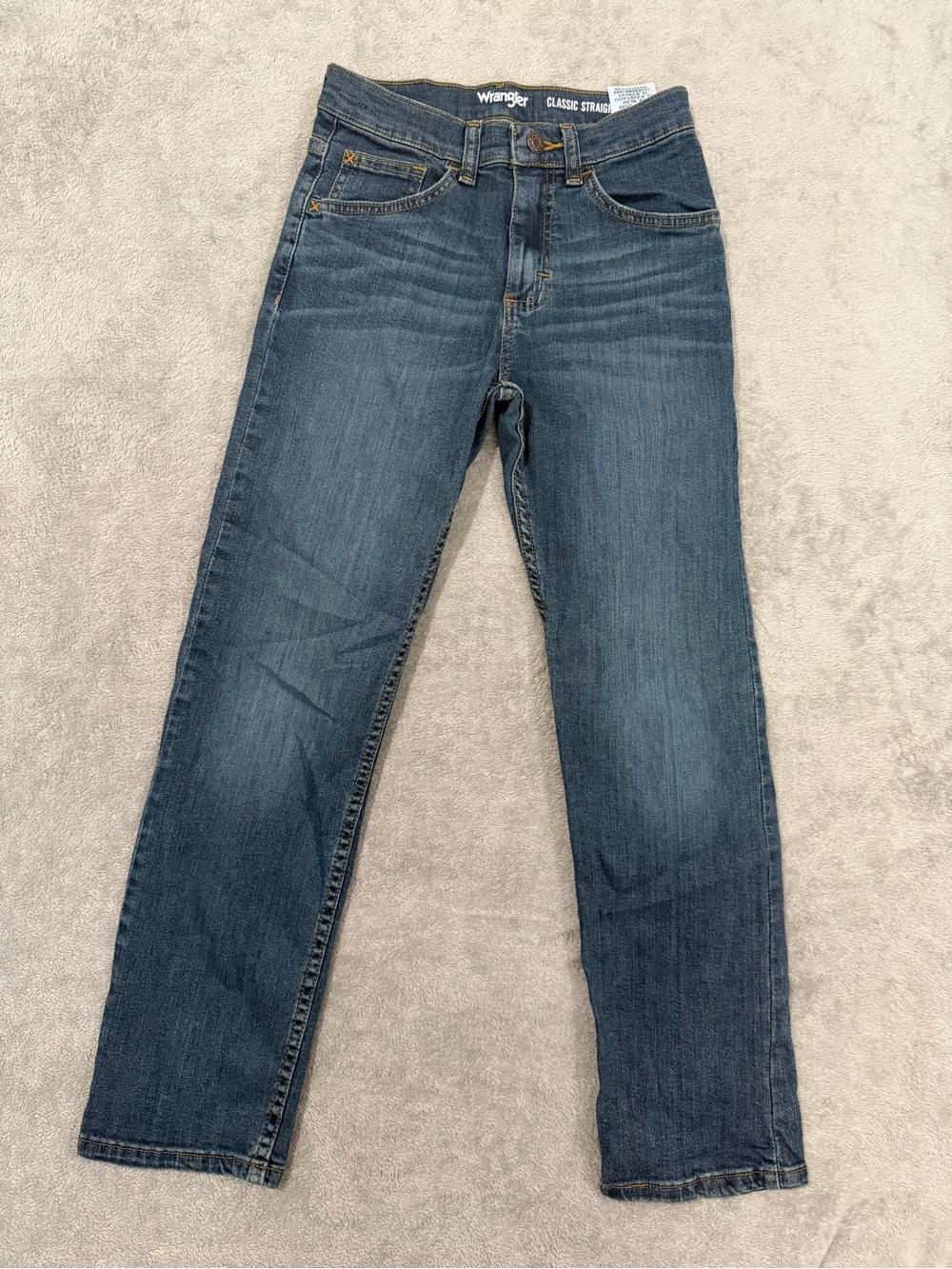 Wrangler Classic Straight Boys Jeans Size 12 Slim Blue Denim Stretch Adjustable